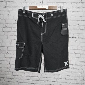 NWT Hurley Black 22" Length Cargo Pocket Drawstring Board Shorts Swim Trunks 30